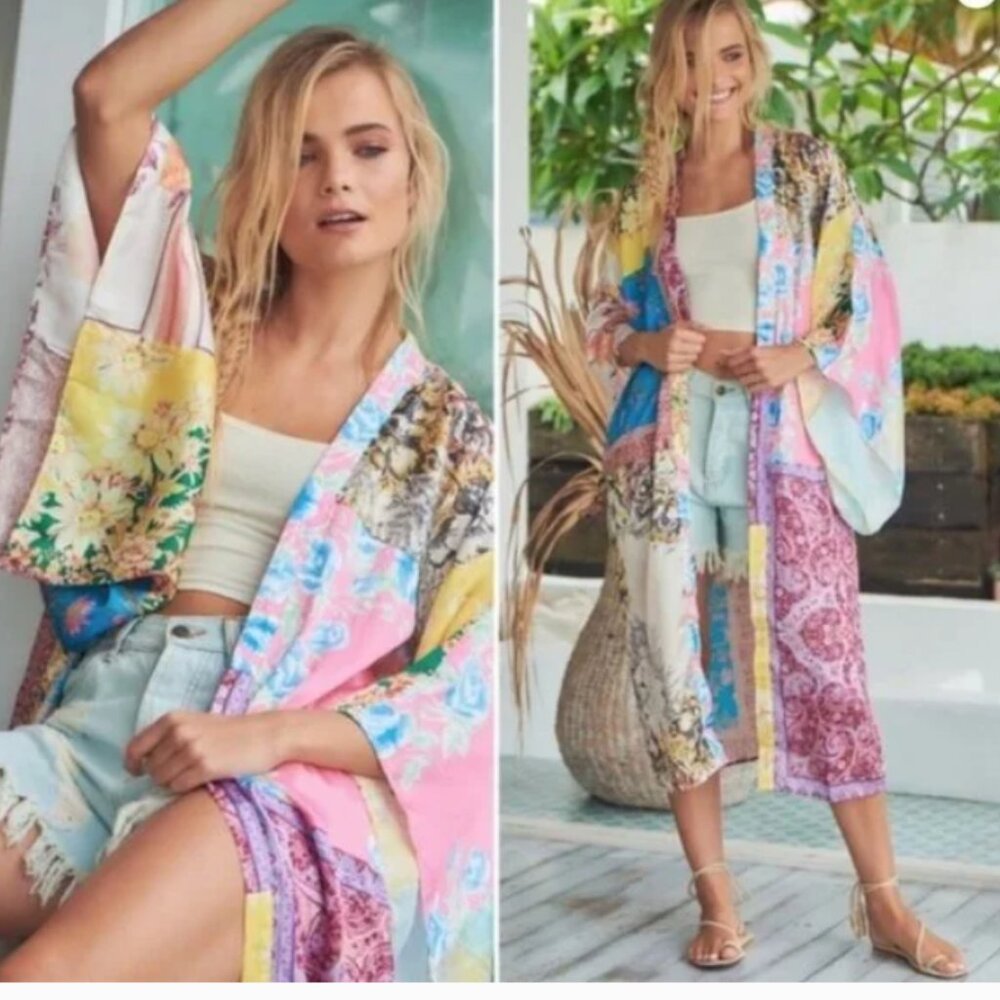 NWT Free People Patched With Love Robe Kimono Size M/L